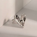 Anillo Corazón Arrugado Plata