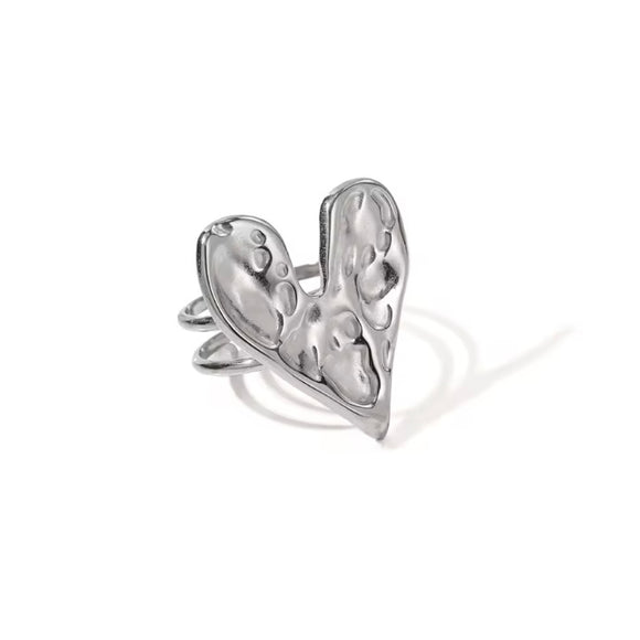 Anillo Corazón Arrugado Plata