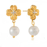 Pendiente Flor Perla oro