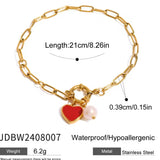 Pulsera Corazon Rojo Perla Oro