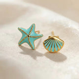 Pendientes mini estrella y concha turquesa plata