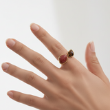 Anillo Bicolor Ambar Rojo-Marron oro