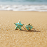 Pendientes mini estrella y concha turquesa plata