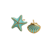 Pendientes mini estrella y concha turquesa plata