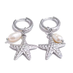 Pendiente Charms Estrella de Mar y Perla plata