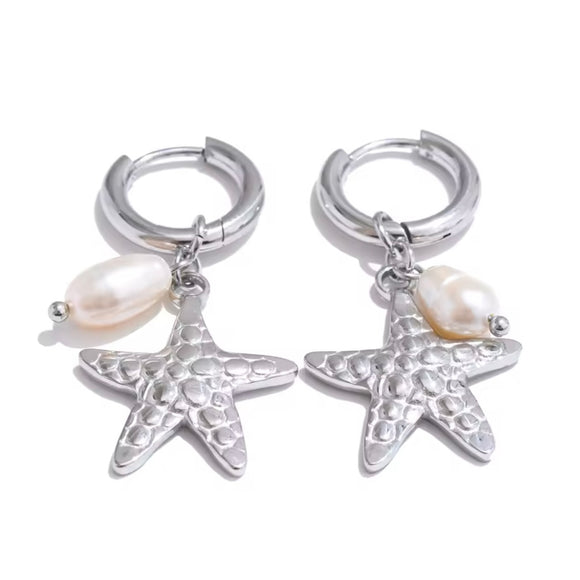 Pendiente Charms Estrella de Mar y Perla plata