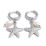Pendiente Charms Estrella de Mar y Perla plata