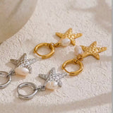 Pendiente Charms Estrella de Mar y Perla plata