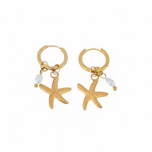 Pendiente Mini Estrella de Mar y perla oro