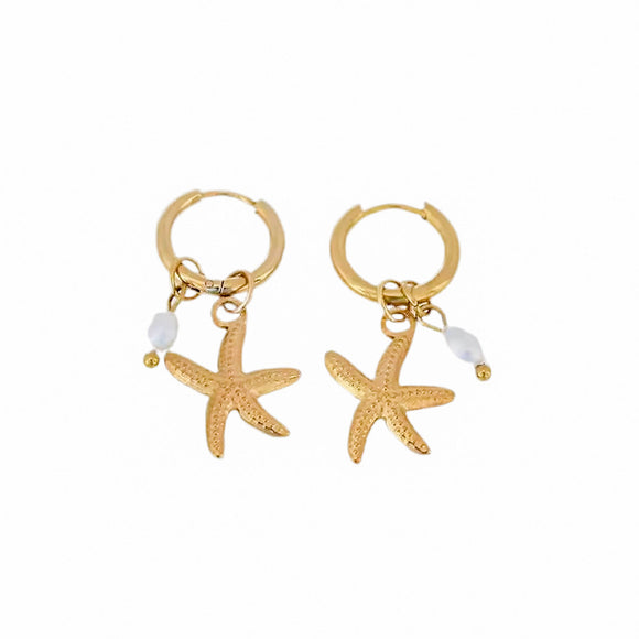 Pendiente Mini Estrella de Mar y perla oro