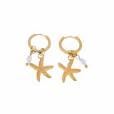 Pendiente Mini Estrella de Mar y perla oro