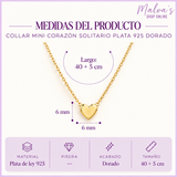 Collar Mini Corazón Solitario Plata 925 Dorado