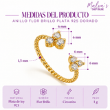 Anillo Flor Brillo Plata 925 Dorado