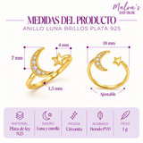Anillo Luna Brillos Plata 925 Dorado