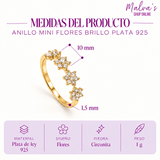 Anillo Mini Flores Brillo Plata 925 Dorado