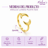 Anillo Lunas Plata 925 Dorado