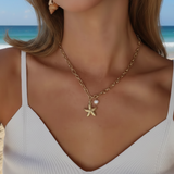 Collar grueso estrella de mar perla oro