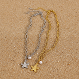 Collar grueso estrella de mar perla oro