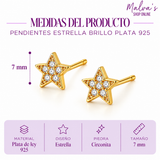 Pendientes Estrella Brillo Plata 925 Dorado