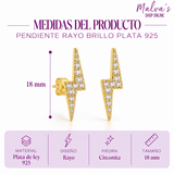 Pendiente Rayo Brillo Plata 925 Dorado
