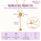 Collar Largo Rosa Brillo Dorado