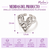 Anillo Corazón Arrugado Plateado