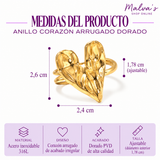 Anillo Corazón Arrugado Dorado