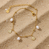 Tobillera/pulsera conchas y perlas oro