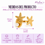 Anillo Estrellas de Mar Perla Dorado