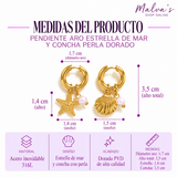 Pendiente Aro Estrella de Mar y Concha Perla Dorado