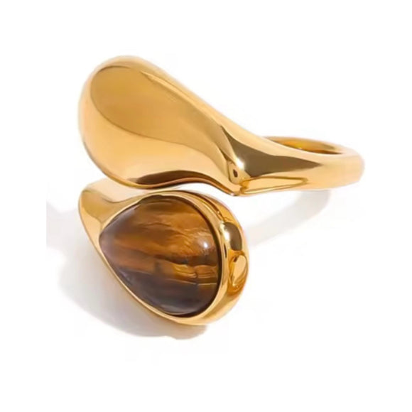 Anillo ojo de tigre gota oro