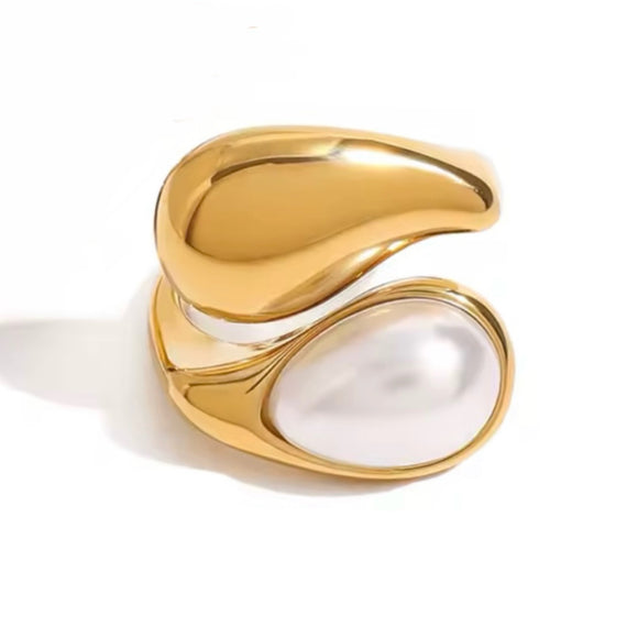 Anillo perla gota oro