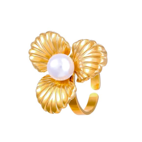 Anillo Flor perla oro