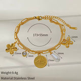 Pulsera charms flores y perla oro