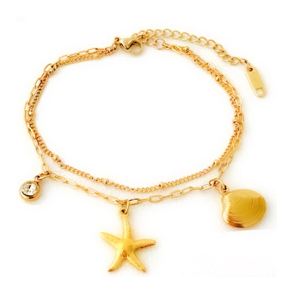 Pulsera Charms Estrella de Mar y Concha oro