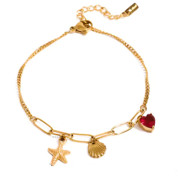 Pulsera Charms Marinos Corazón oro