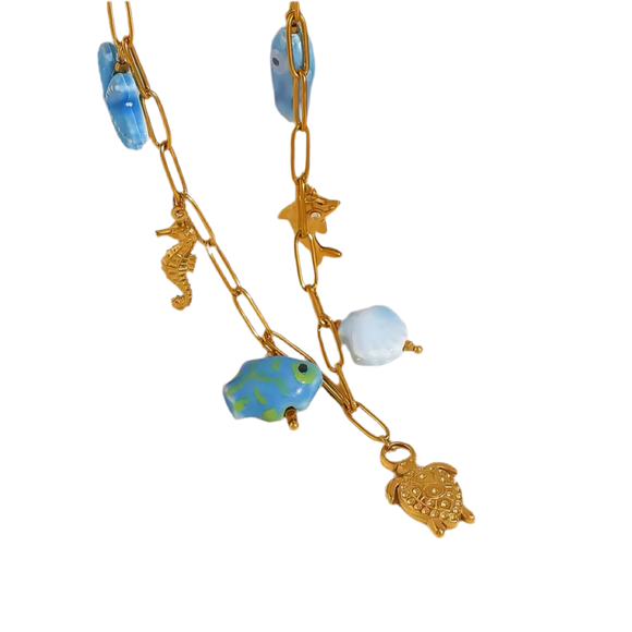 Collar Charms Marinos Ceramica y Acero oro