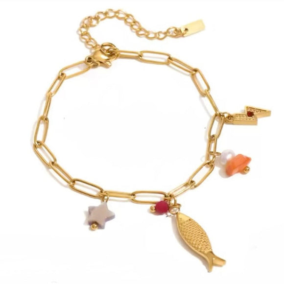 Pulsera Cadena Charm Pez oro