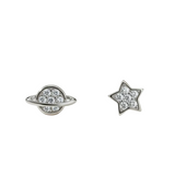 Pendientes Planeta Brillo Plata